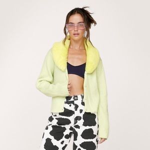 Neon green fur trim sweater